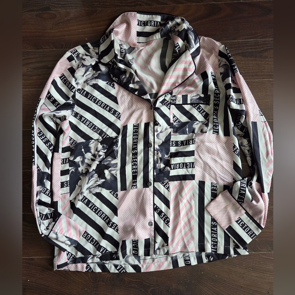 Victoria's Secret Pink and Black Blouse PJ TOP